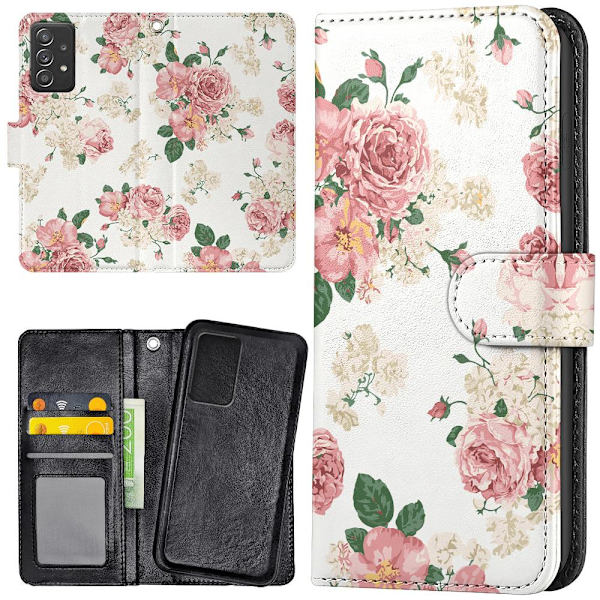 Yhteensopiva Samsung Galaxy A52/A52s 5G - Lompakkokotelo/Kotelo Retro Kukkia Multicolor multifärg