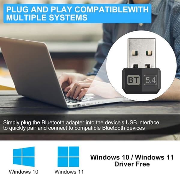 Bluetooth 5.4-adapter, Bluetooth-nøkkel for PC Bluetooth-kort for PC, Bluetooth Dongle-nøkkel, USB Bluetooth PC-adapter for PC [J160]