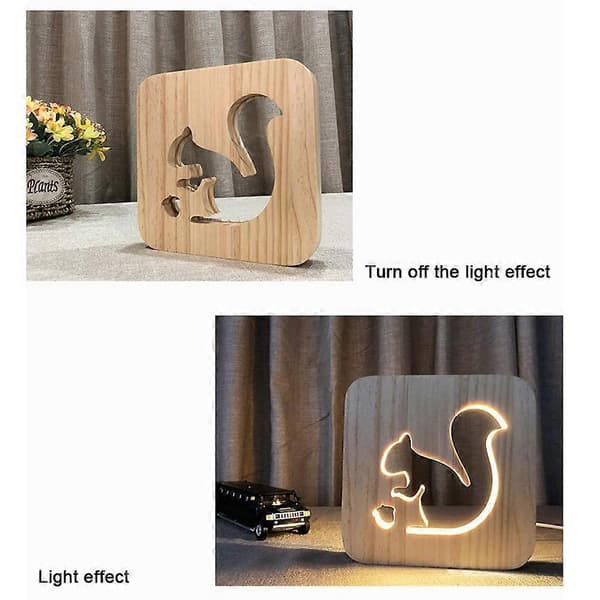 3D Egern Natlampe Træ LED Lampe til Belysning Skrivebordslampe