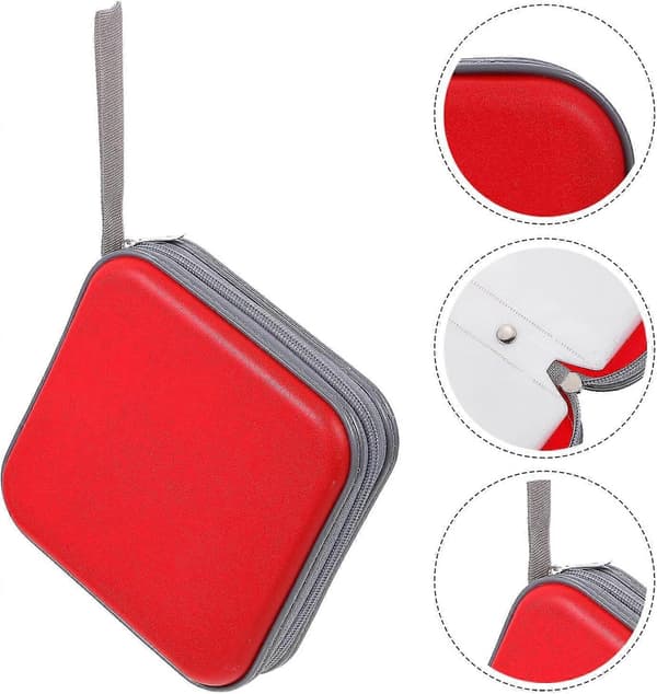 (SC)Hard DVD Storage Case, Large Disc Capacity, Shockproof Protection, Soft-Sided CD/DVD Organizer, Convenient Storage Bag for Car and Home, Red