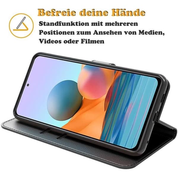 Etui - NEW&TECK - Xiaomi Redmi Note 10 Pro/Pro Max - Læder - Magnetisk Lukning - Sort