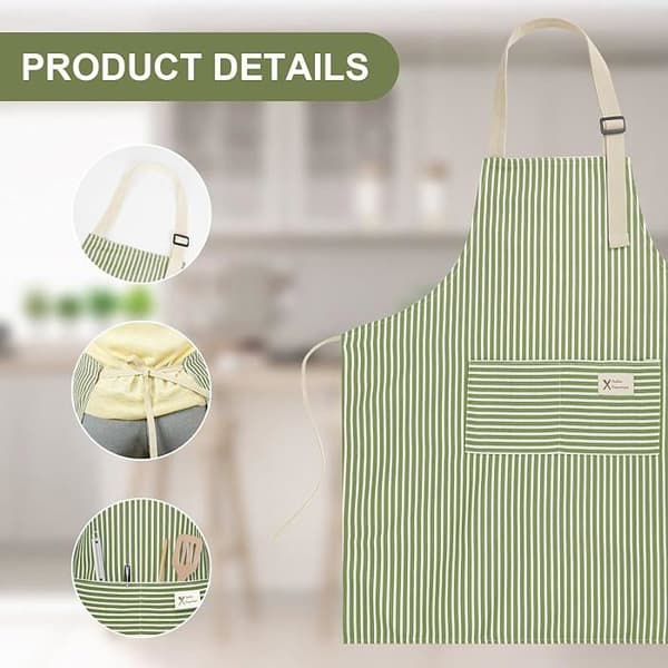 XJYDNCG 2-delt forklæde til kvinder med justerbare stropper og lommer - grøn + blå