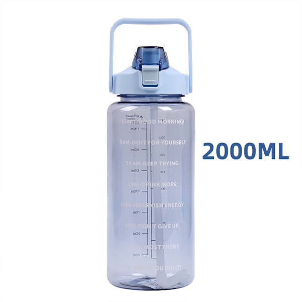 2 liters vandflaske med sugerør Stor bærbar sportsvandkop Blå 2000 ml 2000 ml Blue