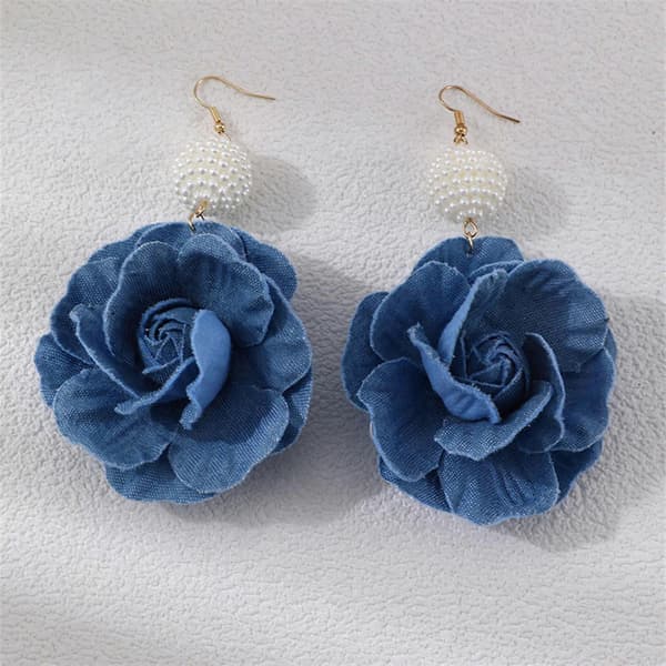 Håndlagde Kamelia Blomsterøreringer Blå Blomsterøreringer Stilige Denims Blomster Dråpe Ørepynt Smykker Ornament for Kvinner B