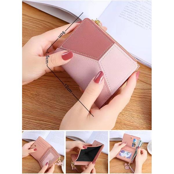 Kvinnor Flickor Liten Plånbok Bifold Ultra-tunn PU Läder (Rosa)