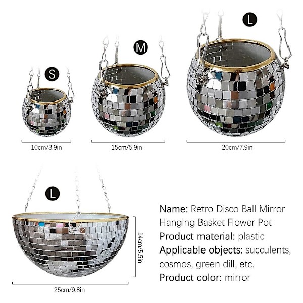 Disco Ball Planter Form Vase Med Drenerings Speil Dekorasjon-s