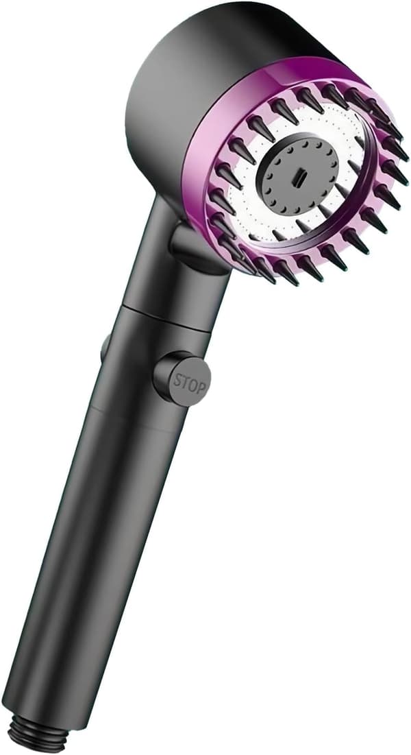 High-Pressure 3-Mode Handheld Shower Head - Adjustable Spa Shower Head with Powerful Rain Spray (Pink) Black