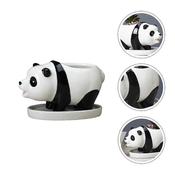 Djurformad keramisk panda-blomkruka för suckulenter med fat