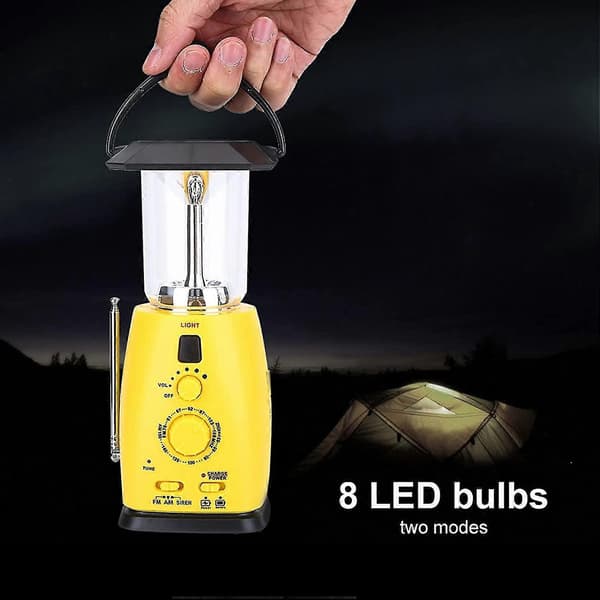 LED campinglanterne, solcelledrevet genopladelig