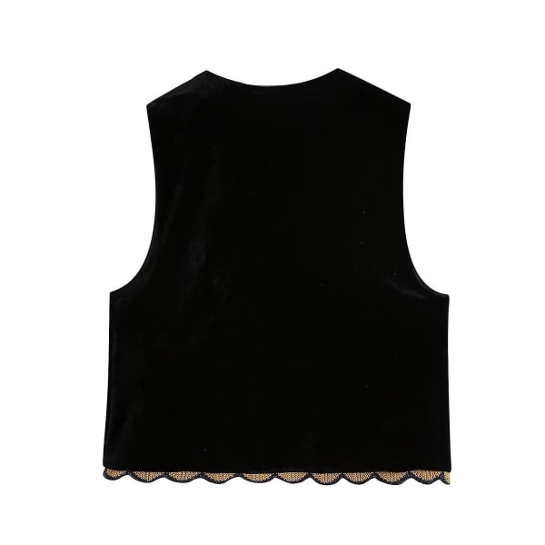 Kvinder Broderet Velvet Vest Ærmeløs Åben Front Flower Outwear Gilet For Casual Street