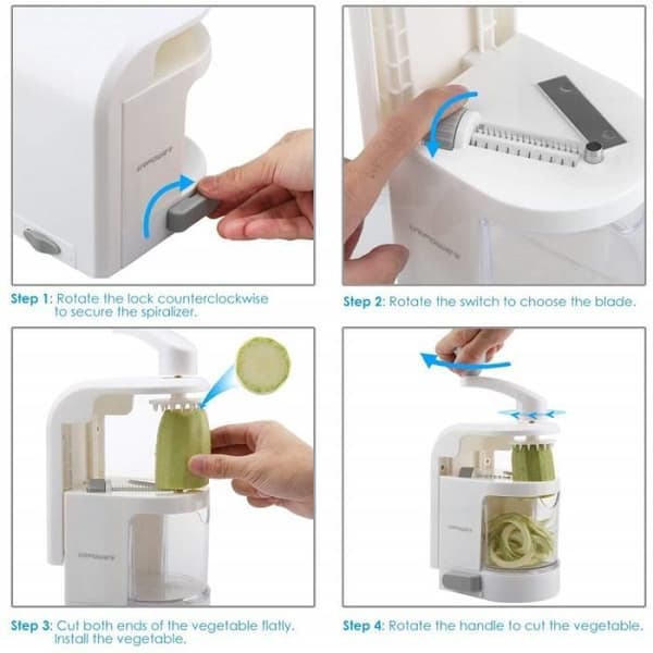 Grönsaksspiralizer - Multifunktionell - 4 blad - Stark sugkopp - Plast - Modern design