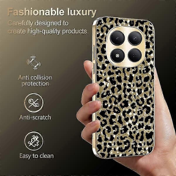 Leopardmønstret telefoncover til Xiaomi Redmi Note 15 Pro+ 5G med guldkant