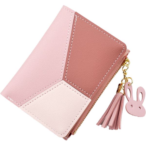 Kvinnor Flickor Liten Plånbok Bifold Ultra-tunn PU Läder (Rosa)