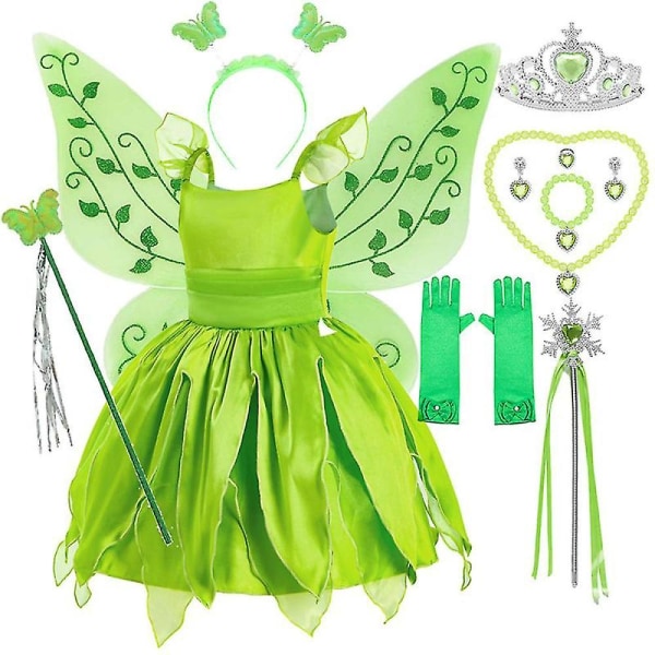 Halloween Tinkerbell-kostyme for jenter Flower Fairy Cosplay-antrekk Barn Karneval Grønn Prinsessekjole Barn Bursdagsgave