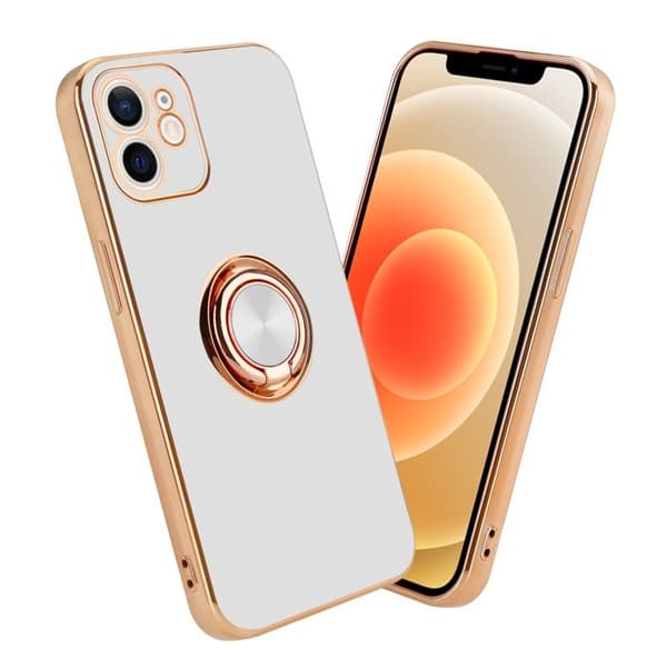 iPhone 12 MINI Deksel Glansfull Hvit - Gull med kamerabeskyttelse Vit