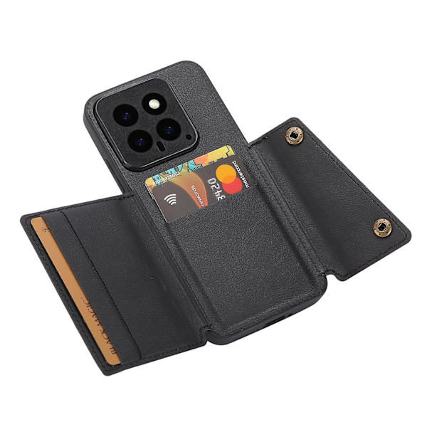 För Xiaomi 14 Case PU Läderbelagd TPU Kickstand Cover - Svart Black