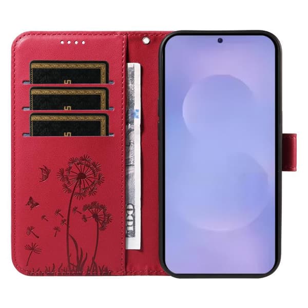 Samsung Galaxy S26 5G Case with Dandelion Embossing - Leather Flip Case Röd