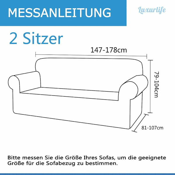 Stretchigt sofföverdrag, vattentätt och reptåligt för 2-sits soffa, elegant mönster med halkfria skumstavar (2-sits soffa, svart) KLB