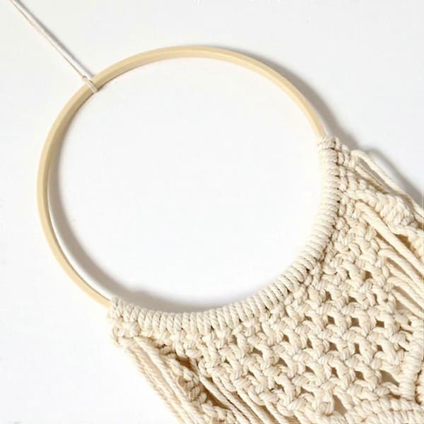 Bambu drömfångarring för DIY-hantverk med 10 st beige träringar