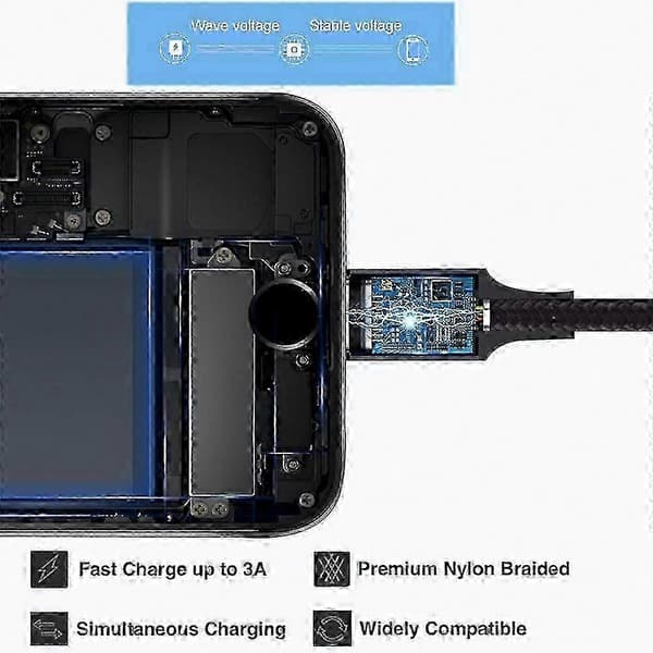 1,2M Tre-i-ett ladekabel himmelblå - Rask telefonladerkabel