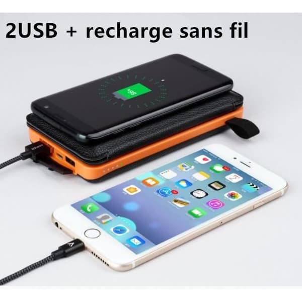 Trådløs soloplader 3 paneler 24000mAh, dobbelt USB høj energikonvertering bærbar powerbank med LED til iPhone, Android