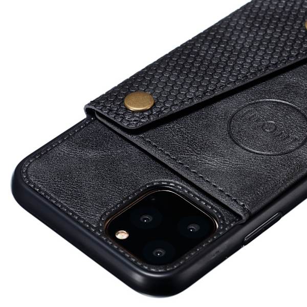 iPhone 12 / 12 Pro - Nahkakotelo korttipaikalla ja magneetilla - Musta Black Svart