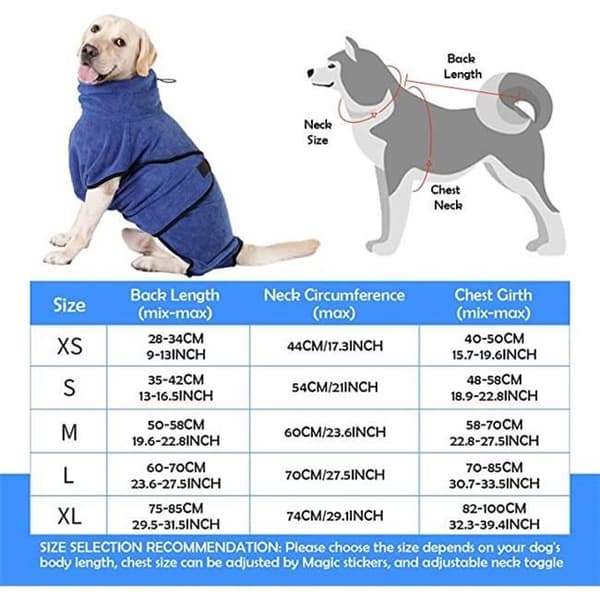 XJYDNCG Mikrofiber Hundebadekåbe, Vaskbar, Hurtigtørrende Pyjamas, Absorberende Håndklædekåbe, Blå (XL)