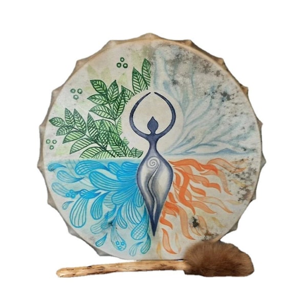 2023 Ny Hot Goddess Shaman Drum Tree Of Life Siberian Drum, Håndlavet Musik Spirituel Bastromme Med Drum Stick Til Spirituel Musik, Sound Healing Ad