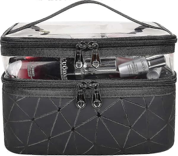 Makeuptasker Dobbeltlag Rejse Kosmetiktasker Makeup Organizer Toilettasker (Sort)