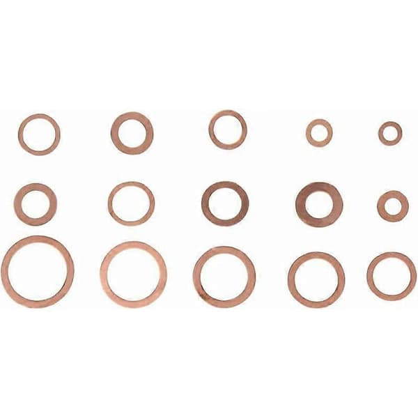 15 specifikationer packningar tätningsring, kopparbrickor, kopparbrickor packning tätningsring med låda, 150 st