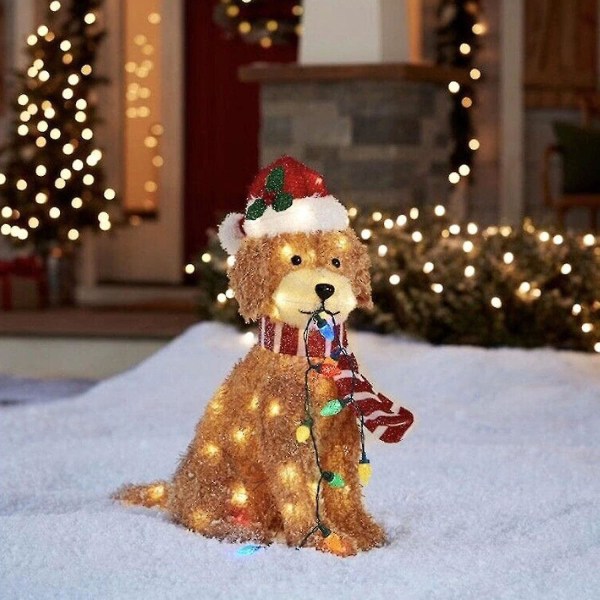 2d lys-opp jul Goldendoodle hund, luftig doodle hund med lys streng Xmas Akryl utendørs plen ornament