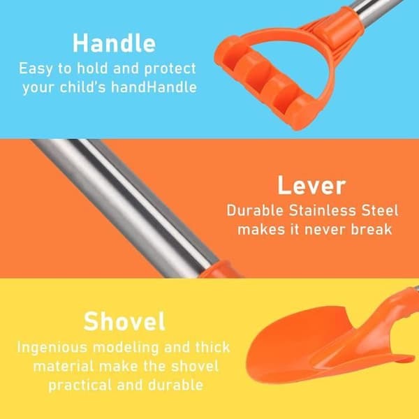 Sæt med 2 børnesandskovle, strandlegetøj, holdbare ABS-plastiksandskovle til børn - Grøn og orange