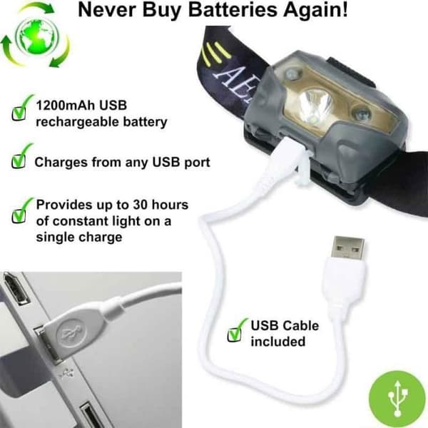LED-pandelygte - CREE - USB genopladelig - 5 tilstande - 6000K - Energiklasse A+