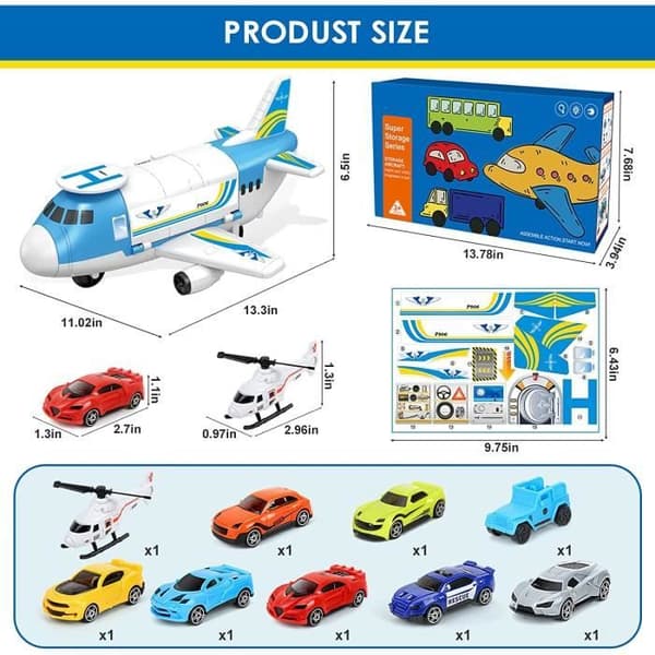 Leksaksflygplan - Transportset - 8 bilar - 1 helikopter - Vit