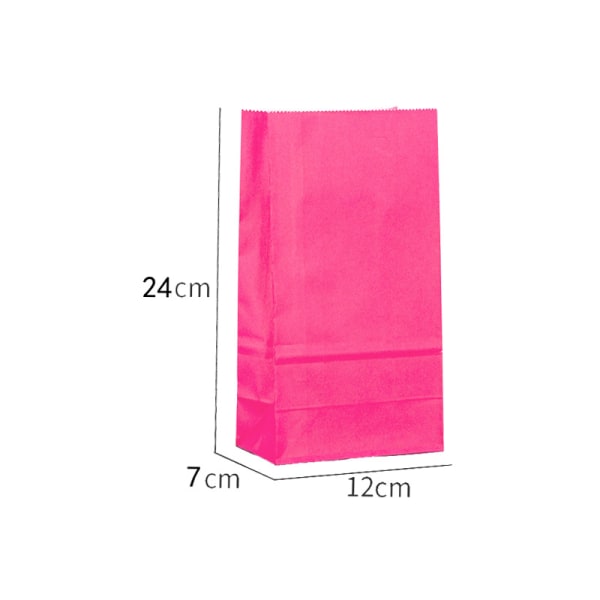 Kraftpapir emballagepose, flad firkantet bund papirpose, gavepose, slikpose, 50 styk, rosa rød