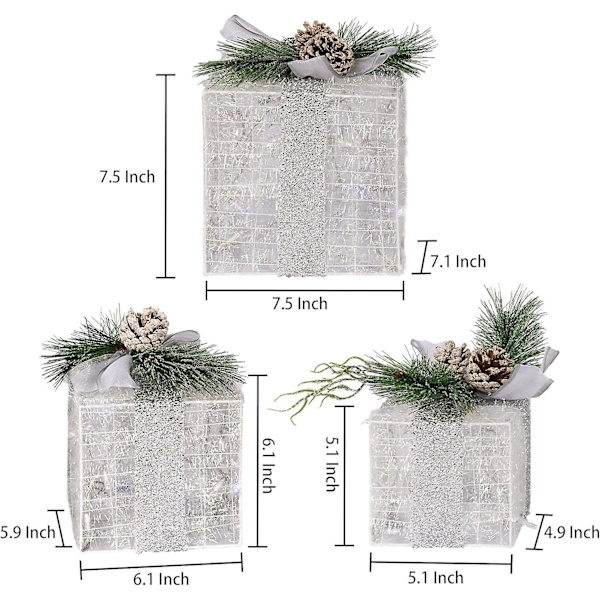Set med 3 julbelysta presentförpackningar, förbelysta 60 LED-belysning Presentaskar Ornament Utomhus Varm W[HK] Warm White