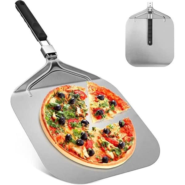 Professionell pizzaspade - 32 x 32 cm - Rostfritt stål - Fällbart handtag - Brett stativ