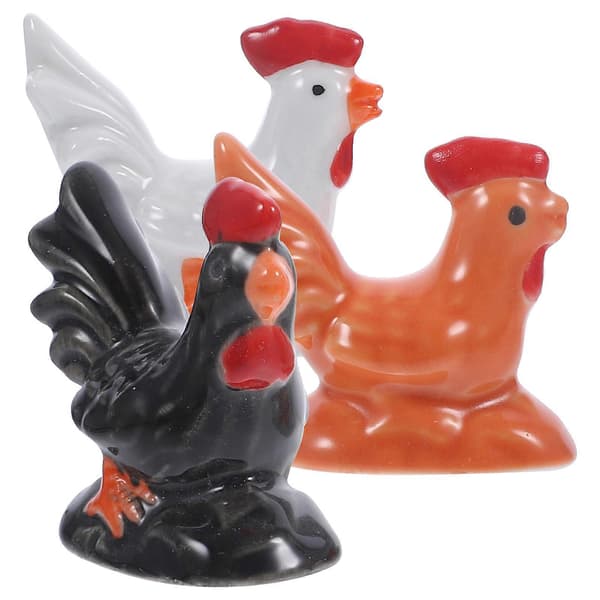 Keramisk hane-figur til dekoration, 3 stk. assorterede farver ornamenter