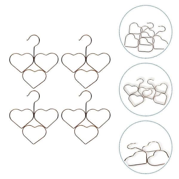 Dekorative hjerteformede kleshengere for skjerf og slips 4 stk metallsett