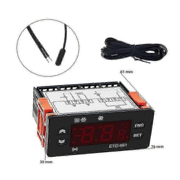 Etc-961 Termostat - Temperatur- og Fugtighedsregulator til Køling Black