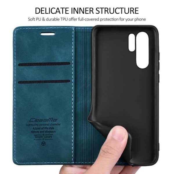 【SmartLegend】Huawei P30 Pro Bumperfodral Premium Läder Flip Plånboksfodral Blå