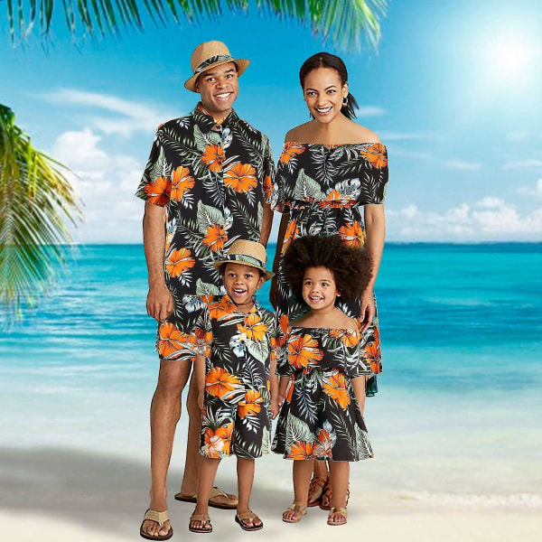 Matchande familjekläder Hawaiian Luau Män Kvinnor Flicka Pojke I Blommande Svart