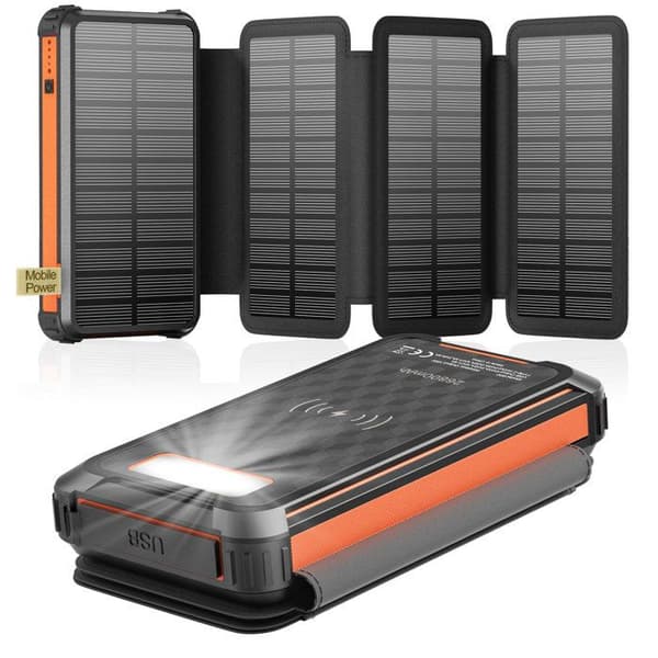 TTLIFE Solcelle Powerbank - 26800 mAh - Hurtiglading - 4 Solcellepaneler - Bærbar