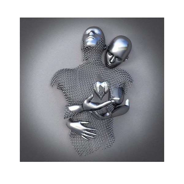 Kærlighedshjerte Grå-3d kunstvæg Metalfigur Skulptur Par hængende maleri til hjemmet