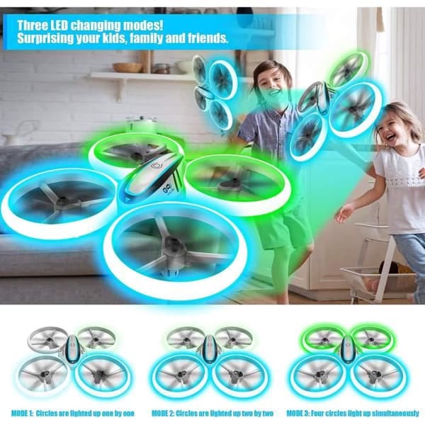 Minidrönare - RC - Quadcopter - Höjdhållning - Blå lampor - 2 batterier