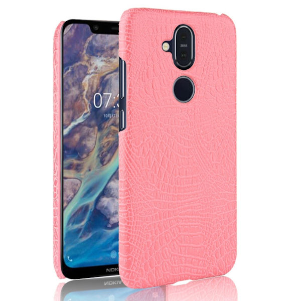Nokia 8.1 - Krokodilmönstrat Fodral - Rosa Pink Rosa