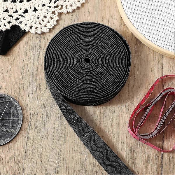 Svart silikon elastisk bånd for sying, 5,4 yards stretchstoffstropper med sklisikkert grep