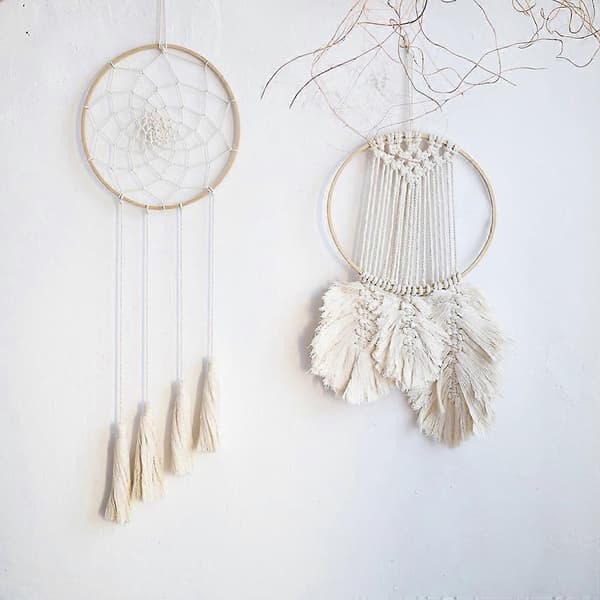 Bambu drömfångarring för DIY-hantverk med 10 st beige träringar