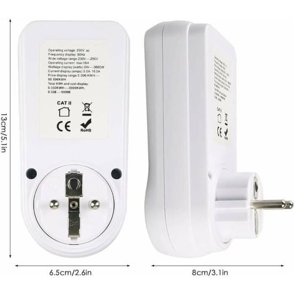 Wattmeterplugg, AC 230V energimåler, strømforbruksmåler, strømforbruksovervåkingsplugg