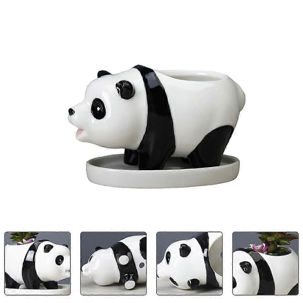 Dyreformet keramisk panda urtepotte til sukkulenter med bakke